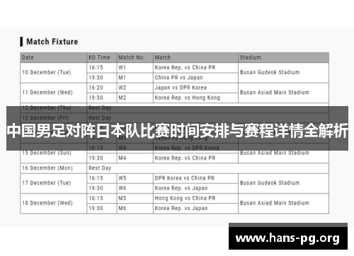 中国男足对阵日本队比赛时间安排与赛程详情全解析 中国男足对阵日本队比赛时间安排与赛程详情全解析